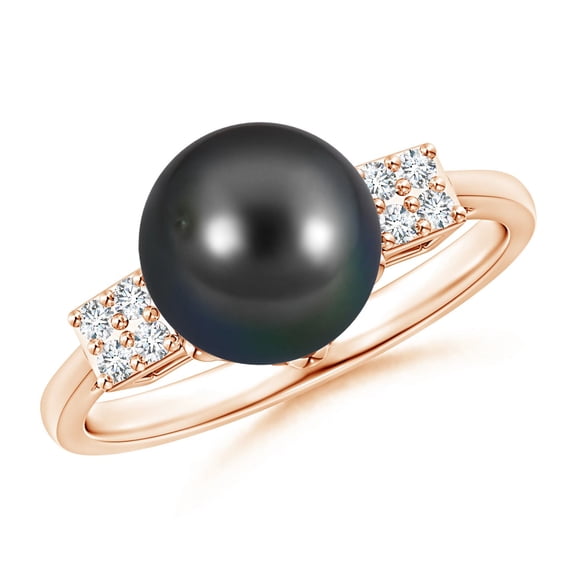 Angara Tahitian Cultured Pearl Ring with Cluster Diamonds in 14K Rose Gold for Women | June Birthstone Jewelry for Her