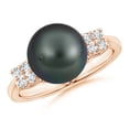 thumbnail image 1 of ANGARA Tahitian Cultured Pearl Ring with Cluster Diamonds in 14K Rose Gold for Women | June Birthstone, Birthday, Anniversary, Jewelry Gift for Women | Pearl Ring, 1 of 8