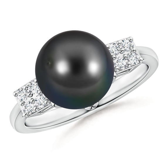ANGARA Tahitian Cultured Pearl Ring with Cluster Diamonds in 14K White Gold for Women | June Birthstone, Birthday, Anniversary, Jewelry Gift for Women | Pearl Ring