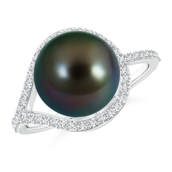 Angara Tahitian Cultured Pearl Ring with Diamond Loop in 14K White Gold for Women | June Birthstone Jewelry for Her