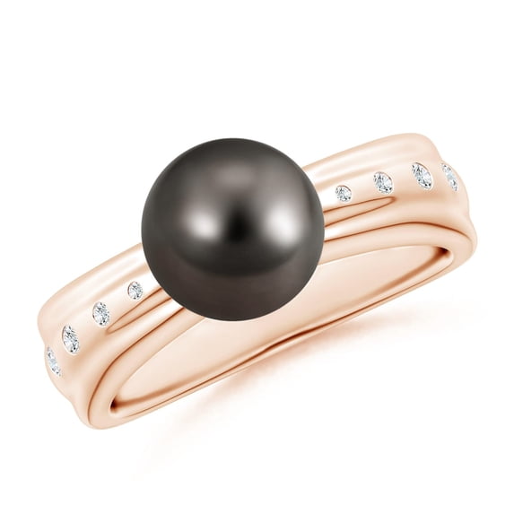 ANGARA Tahitian Cultured Pearl Ring with Flush-Set Diamonds in 14K Rose Gold for Women | June Birthstone, Birthday, Anniversary, Jewelry Gift for Women | Pearl Ring