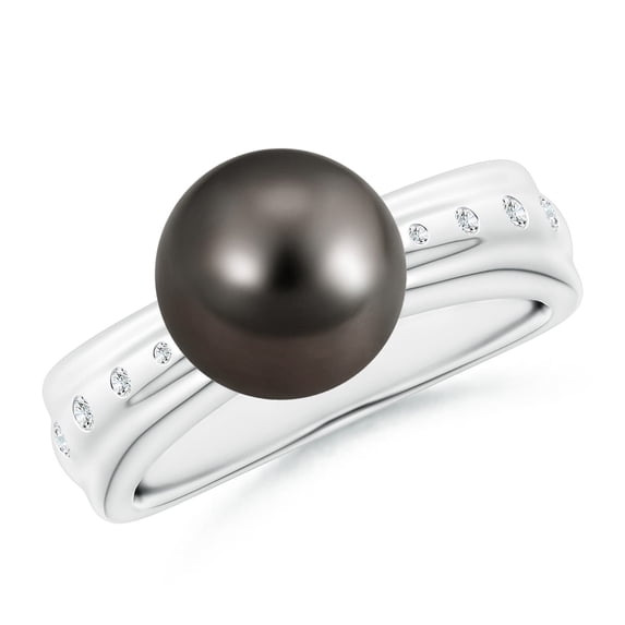 ANGARA Tahitian Cultured Pearl Ring with Flush-Set Diamonds in 14K White Gold for Women | June Birthstone, Birthday, Anniversary, Jewelry Gift for Women | Pearl Ring