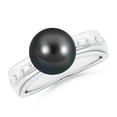 thumbnail image 1 of Angara Tahitian Cultured Pearl Ring with Flush-Set Diamonds in 14K White Gold for Women | June Birthstone Jewelry for Her, 1 of 8