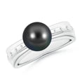 thumbnail image 1 of ANGARA Tahitian Cultured Pearl Ring with Flush-Set Diamonds in 14K White Gold for Women | June Birthstone, Birthday, Anniversary, Jewelry Gift for Women | Pearl Ring, 1 of 8