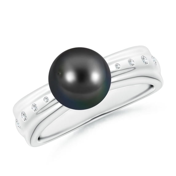 ANGARA Tahitian Cultured Pearl Ring with Flush-Set Diamonds in 14K White Gold for Women | June Birthstone, Birthday, Anniversary, Jewelry Gift for Women | Pearl Ring