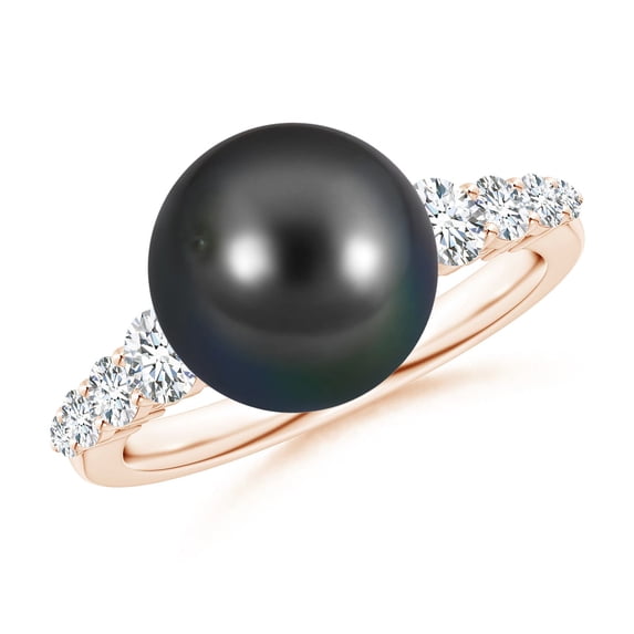ANGARA Tahitian Cultured Pearl Ring with Graduated Diamonds in 14K Rose Gold for Women | June Birthstone, Birthday, Anniversary, Jewelry Gift for Women | Natural Pearl Ring
