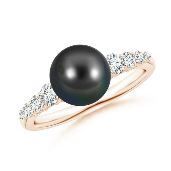 ANGARA Tahitian Cultured Pearl Ring with Graduated Diamonds in 14K Rose Gold for Women | June Birthstone, Birthday, Anniversary, Jewelry Gift for Women | Pearl Ring