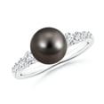 thumbnail image 1 of Angara Tahitian Cultured Pearl Ring with Graduated Diamonds in 14K White Gold for Women | June Birthstone Jewelry for Her, 1 of 8