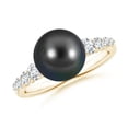 thumbnail image 1 of ANGARA Tahitian Cultured Pearl Ring with Graduated Diamonds in 14K Yellow Gold for Women | June Birthstone, Birthday, Anniversary, Jewelry Gift for Women | Pearl Ring, 1 of 9