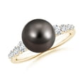 thumbnail image 1 of ANGARA Tahitian Cultured Pearl Ring with Graduated Diamonds in 14K Yellow Gold for Women | June Birthstone, Birthday, Anniversary, Jewelry Gift for Women | Pearl Ring, 1 of 9
