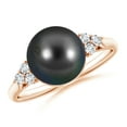 thumbnail image 1 of ANGARA Tahitian Cultured Pearl Ring with Trio Diamonds in 14K Rose Gold for Women | June Birthstone, Birthday, Anniversary, Jewelry Gift for Women | Pearl Ring, 1 of 8