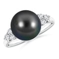 thumbnail image 1 of ANGARA Tahitian Cultured Pearl Ring with Trio Diamonds in 14K White Gold for Women | June Birthstone, Birthday, Anniversary, Jewelry Gift for Women | Pearl Ring, 1 of 8