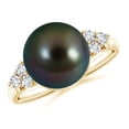 thumbnail image 1 of Angara Tahitian Cultured Pearl Ring with Trio Diamonds in 14K Yellow Gold for Women | June Birthstone Jewelry for Her, 1 of 8