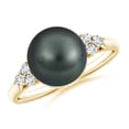 thumbnail image 1 of ANGARA Tahitian Cultured Pearl Ring with Trio Diamonds in 14K Yellow Gold for Women | June Birthstone, Birthday, Anniversary, Jewelry Gift for Women | Pearl Ring, 1 of 8