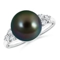 thumbnail image 1 of Angara Tahitian Cultured Pearl Ring with Trio Diamonds in 925 Sterling Silver for Women | June Birthstone Jewelry for Her, 1 of 8