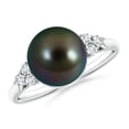 thumbnail image 1 of ANGARA Tahitian Cultured Pearl Ring with Trio Diamonds in 925 Sterling Silver for Women | June Birthstone, Birthday, Anniversary, Jewelry Gift for Women | Pearl Ring, 1 of 8