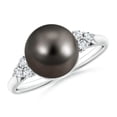 thumbnail image 1 of ANGARA Tahitian Cultured Pearl Ring with Trio Diamonds in 925 Sterling Silver for Women | June Birthstone, Birthday, Anniversary, Jewelry Gift for Women | Pearl Ring, 1 of 8