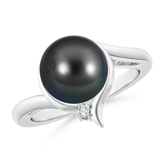 ANGARA Tahitian Cultured Pearl Solitaire Ring with Diamond in 14K White Gold for Women | June Birthstone, Birthday, Anniversary, Jewelry Gift for Women | Pearl Ring