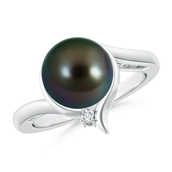 ANGARA Tahitian Cultured Pearl Solitaire Ring with Diamond in 14K White Gold for Women | June Birthstone, Birthday, Anniversary, Jewelry Gift for Women | Pearl Ring