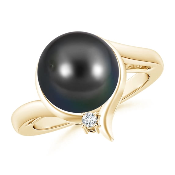 Angara Tahitian Cultured Pearl Solitaire Ring with Diamond in 14K Yellow Gold for Women | June Birthstone Jewelry for Her