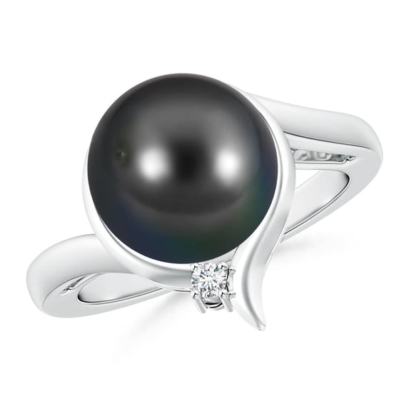 ANGARA Tahitian Cultured Pearl Solitaire Ring with Diamond in 925 Sterling Silver for Women | June Birthstone, Birthday, Anniversary, Jewelry Gift for Women | Pearl Ring