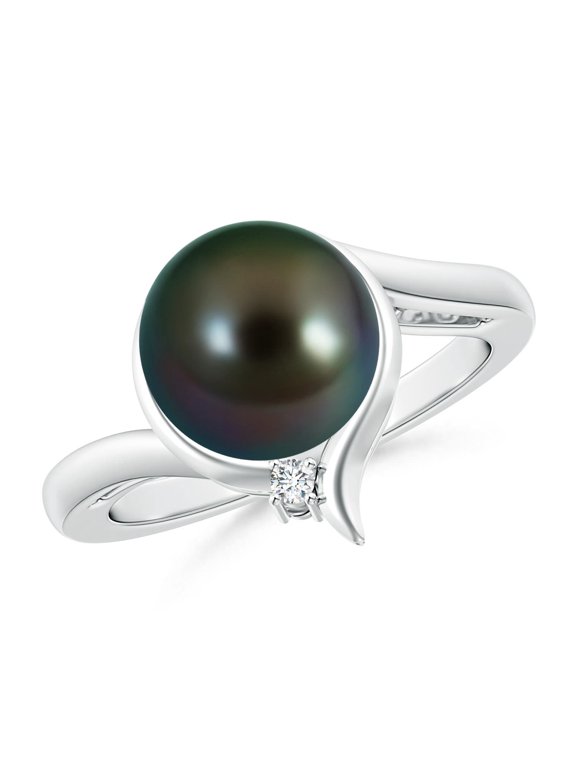 Tahitian Cultured Pearl Solitaire Ring with Diamond in 925 Sterling Silver for Women | June Birthstone, Birthday, Anniversary, Jewelry Gift for Women | Pearl Ring