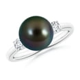 thumbnail image 1 of Angara Tahitian Cultured Pearl Three Stone Ring with Diamonds in 14K White Gold for Women | June Birthstone Jewelry for Her, 1 of 8