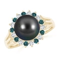 thumbnail image 1 of Angara Tahitian Cultured Pearl and Blue Diamond Ring in 14K Yellow Gold for Women | June Birthstone Jewelry for Her, 1 of 8