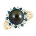 thumbnail image 1 of Angara Tahitian Cultured Pearl and Blue Diamond Ring in 14K Yellow Gold for Women | June Birthstone Jewelry for Her, 1 of 8