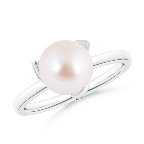 ANGARA Trillium Japanese Akoya Cultured Pearl Solitaire Ring in 14K White Gold for Women | June Birthstone, Birthday, Anniversary, Jewelry Gift for Women | Pearl Ring
