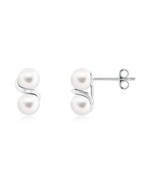 Two Stone Freshwater Cultured Pearl Earrings with Metal Swirl for Women in 925 Sterling Silver | June Birthstone Jewelry | Birthday, Anniversary, Jewelry Gift for Women | Pearl Earrings