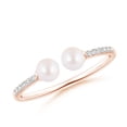 thumbnail image 1 of Angara Two Stone Japanese Akoya Cultured Pearl Open Stackable Ring in 14K Rose Gold for Women | June Birthstone Jewelry for Her, 1 of 8