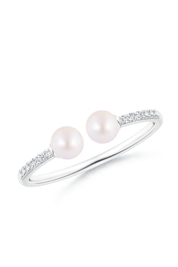 Two Stone Japanese Akoya Cultured Pearl Open Stackable Ring in 14K White Gold for Women | June Birthstone, Birthday, Anniversary, Jewelry Gift for Women | Pearl Ring
