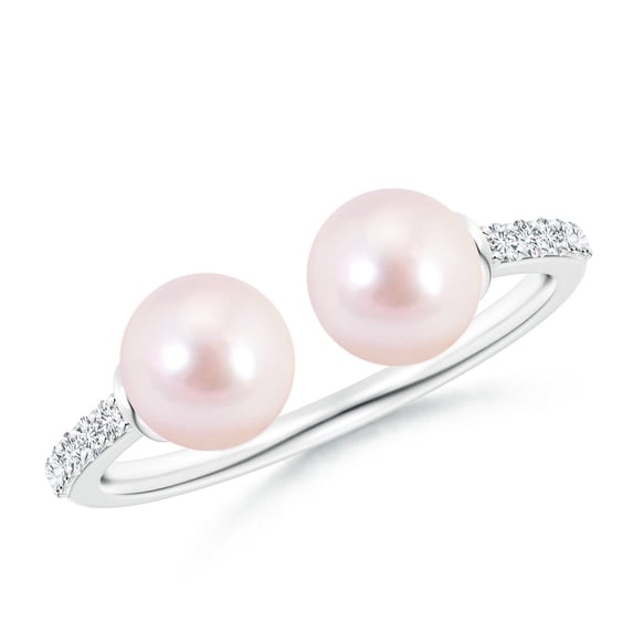 Angara Two Stone Japanese Akoya Cultured Pearl Open Stackable Ring in 14K White Gold for Women | June Birthstone Jewelry for Her