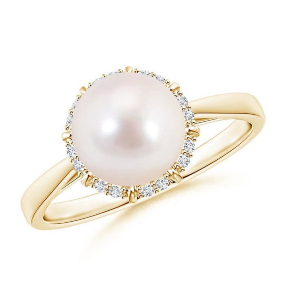 Angara Victorian Style Japanese Akoya Cultured Pearl and Diamond Ring in 14K Yellow Gold for Women | June Birthstone Jewelry for Her