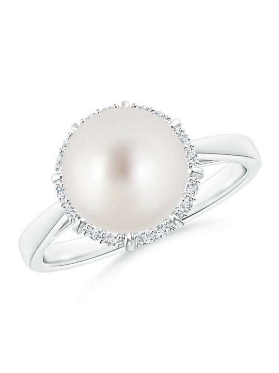 Victorian Style South Sea Cultured Pearl and Diamond Ring in 14K White Gold for Women | June Birthstone, Birthday, Anniversary, Jewelry Gift for Women | Pearl Ring
