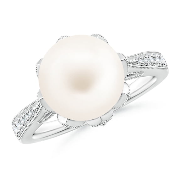 Angara Vintage Style Freshwater Cultured Pearl Ring in 14K White Gold for Women | June Birthstone Jewelry for Her