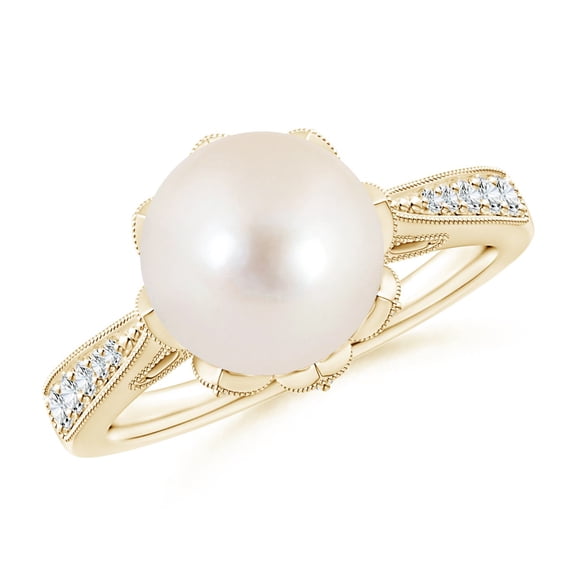 Angara Vintage Style Freshwater Cultured Pearl Ring in 14K Yellow Gold for Women | June Birthstone Jewelry for Her