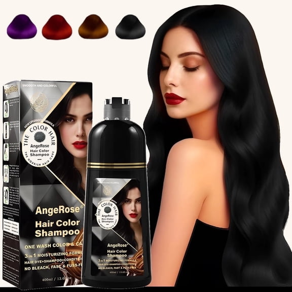 AngeRose Hair Color Shampoo Natural Black - 15 Mins Instant Gray Coverage, No Bleach