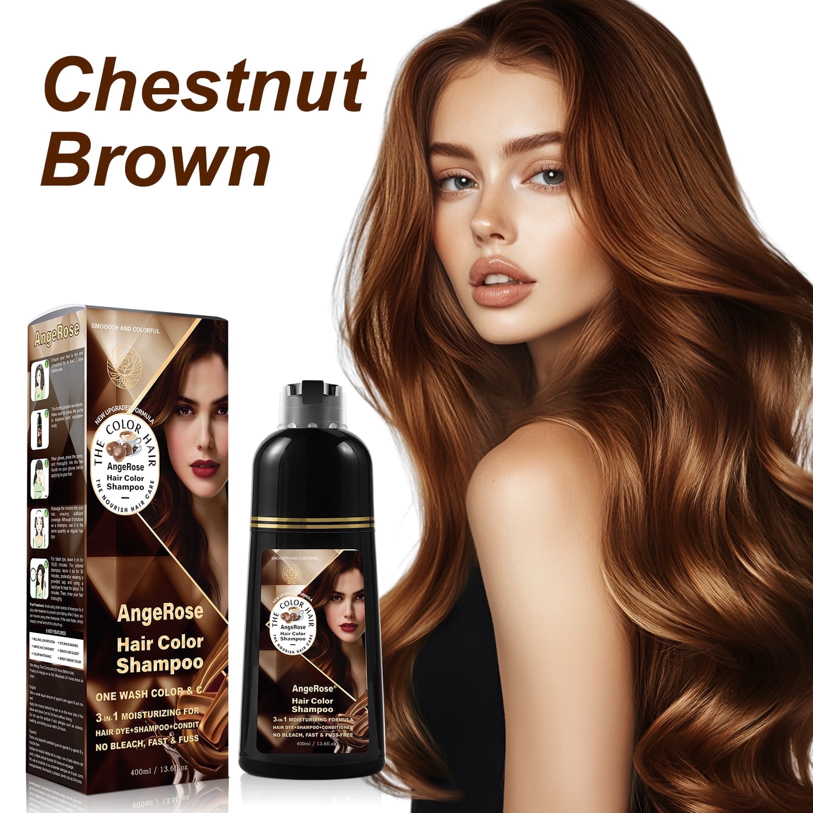 AngeRose Hair Color Shampoo Chestnut Brown - 30 Mins No Bleach