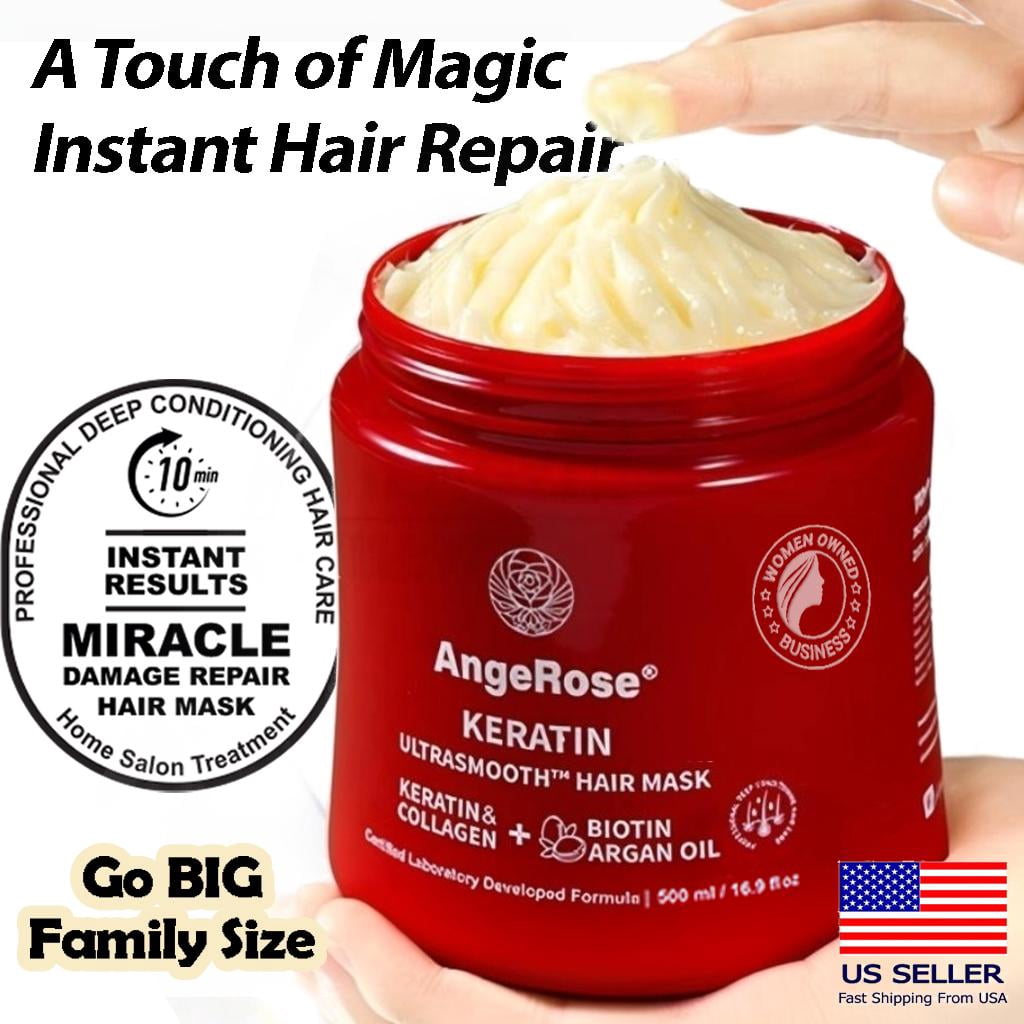 AngeRose Keratin & Collagen Hair Mask, Featuring AngeRose Signature Scent for Deep Repair，Hydration of Dry, Damaged Hair Moisturize, Moisturizing.