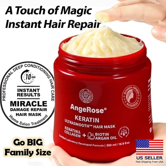 AngeRose Keratin & Collagen Hair Mask, Featuring AngeRose Signature Scent for Deep RepairHydration of Dry, Damaged Hair Moisturize, Moisturizing.