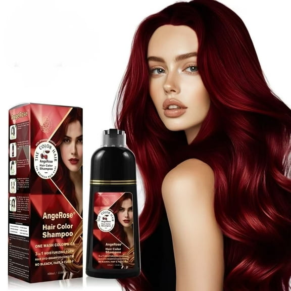 AngeRose Hair Color Shampoo, Cherry/Wine Red, Burgundy, hair dye, No Bleach, Cover Gray, 100% gray coverage-champú colorante borgoña,tinte burdeos, rojo vino, granate, cubrir canas, sin decoloración.