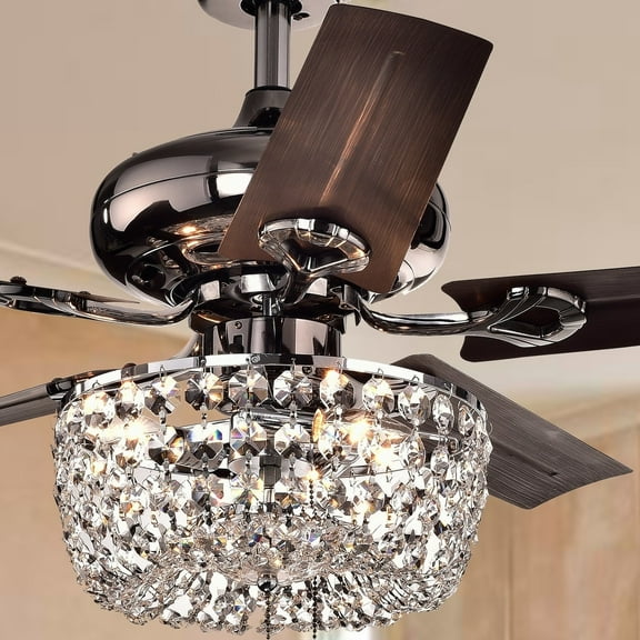 Angel 3-light Crystal Chandelier 5-blade 43-inch Brown Ceiling Fan (Optional Remote)