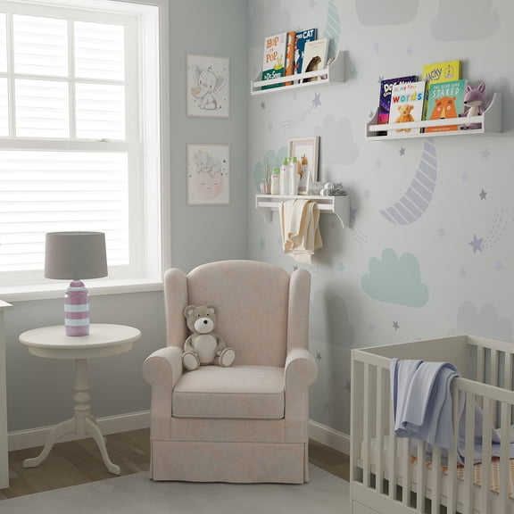 Angel 30 inch Long Floating Shelves for Wall, Nursery Decor Toy Storage Shelf & Kids Bookshelf, Set of 3 White