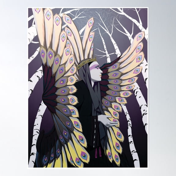 Angel Among Birch Trees Poster Wall Art, Modern Wall Decor, 12x18 UNFRAMED