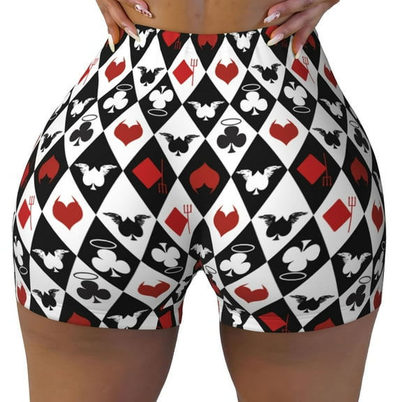 Angel And Devil Grid Poker Playing Cards Workout Shorts For Women Scrunch Butt Lifting Yoga Gym Seamless Booty Biker Shorts Small