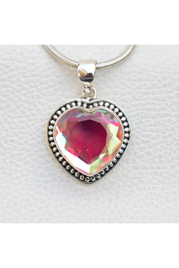Angel Aura Quartz Pendant, Handmade Pendant, 925 Sterling Silver Heart Shape Aura Quartz Pendant, Gift for her, Anniversary Pendant