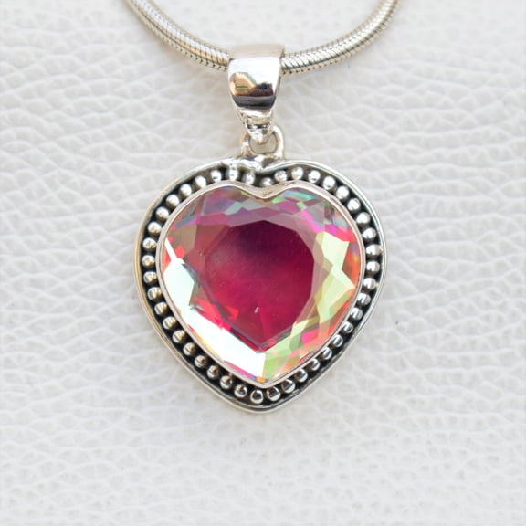 Angel Aura Quartz Pendant, Handmade Pendant, 925 Sterling Silver Heart Shape Aura Quartz Pendant, Gift for her, Anniversary Pendant