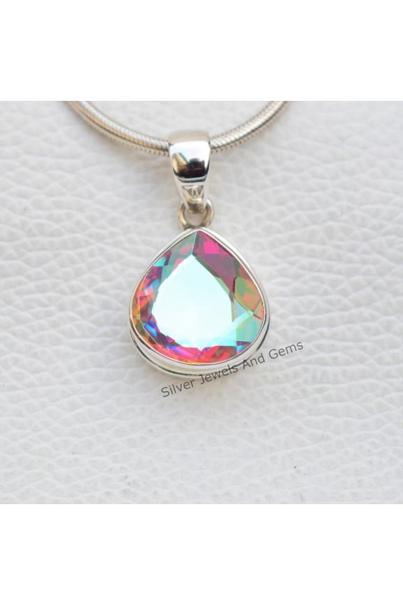 Angel Aura Quartz Pendant, Handmade Pendant, 925 Sterling Silver, Pear Shape Angel Aura Quartz Pendant, Anniversary Pendant